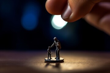 A tiny figurine of a man holding a keychain created with Generative AI technology