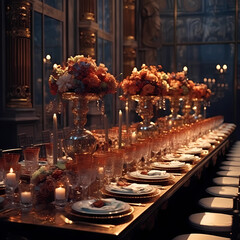An elaborate table setting at a reception
