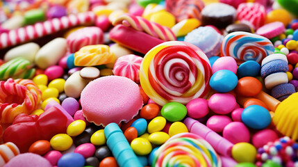Fototapeta na wymiar Colorful candy background. Multicolored candy assortment. Generative Ai.