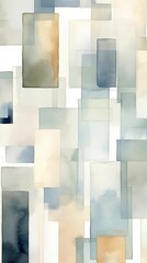 Abstract minimal bricks and blocks watercolor of soft beige and muted blues