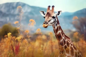 Schilderijen op glas a giraffe in the meadow © Angah