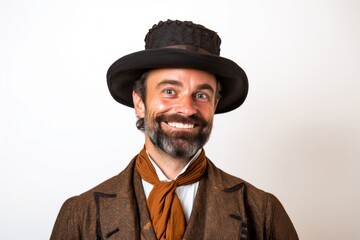 Fototapeta na wymiar Handsome man with mustache and bowler hat, studio shot