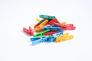 plastic clips colorful on white background