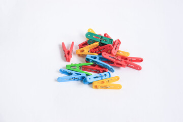 plastic clips colorful on white background