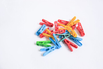 plastic clips colorful on white background