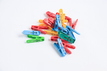 plastic clips colorful on white background