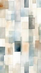 Abstract minimal bricks and blocks watercolor of soft beige and muted blues