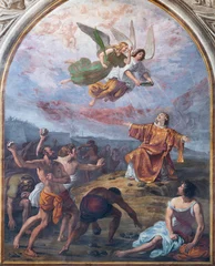 Fensteraufkleber BIELLA, ITALY - JULY 15, 2022: The fresco of Stoning of St. Stephen in Cathedral (Duomo) by Giovannino Galliari (1784). © Renáta Sedmáková