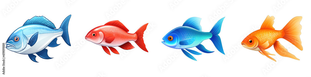 Wall mural Fish clipart collection, vector, icons isolated on transparent background