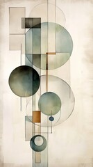 Abstract Watercolor beige and green circular brush stroke abstraction, ai