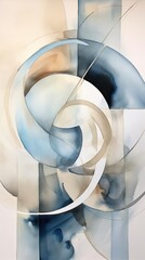 Abstract Watercolor beige and blue brush stroke abstraction, ai