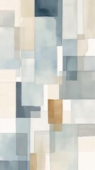 Abstract Watercolor beige and blue blocks and bricks brush stroke abstraction, ai
