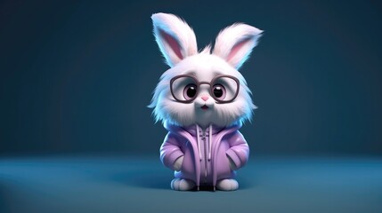Naklejka premium Fluffy bunny dons a cozy sweater and a pair of tiny glasses, giving it an intellectual and endearing appearance that melts hearts. Generative AI