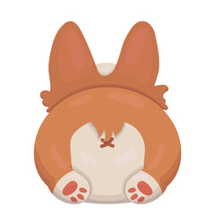 Obraz premium Vector illustration of a hole corgi. Pet. Funny picture. A red corgi is lying on its stomach. Logotype. Veterinary clinic, pet food, pet store. Isolated illustration. White background