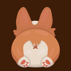 Vector illustration of a hole corgi. Pet. Funny picture. A red corgi is lying on its stomach. Logotype. Veterinary clinic, pet food, pet store. Isolated illustration. Brown background