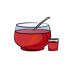 Christmas mulled wine with spices, orange, anise and cinnamon sticks, traditional christmas drink. Vector illustration