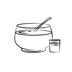 Grog. Vector illustration with hot tasty drink and its ingredients in circle composition and handwriting. Hand drawn doodle cup with delicious beverage for recipe card, poster or menu design