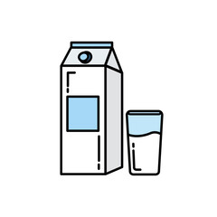 Milk carton with glass. Milk in package: carton. Element for design dairy products, logo farm, grocery store, health food, etc. Vector flat design illustration.