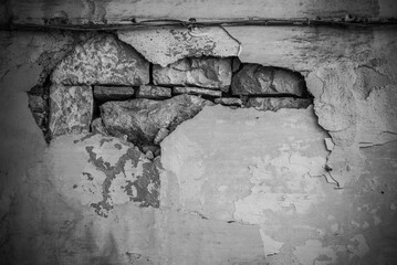 Broken Stone Wall In Greyscale In Martina Franca, Near Taranto, In The South Of Italy
