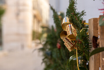 Close Up Of Decorated Christmas Tree In The Street Of Martina Franca, Near Taranto, In The South Of Italy