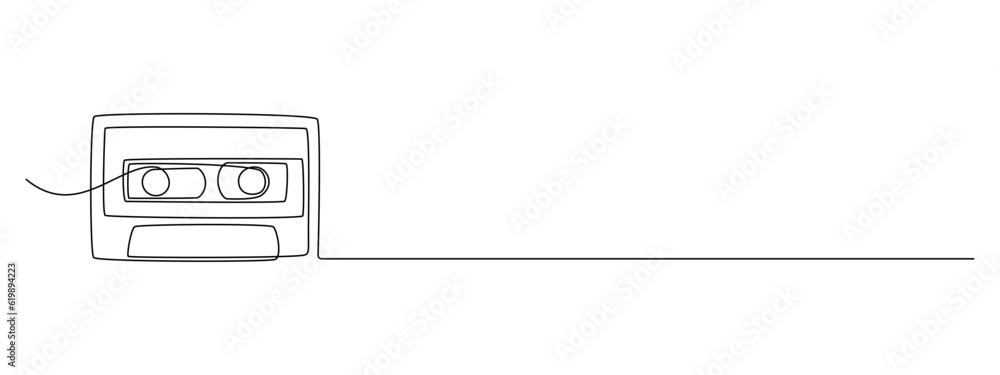 Aufkleber One continuous line drawing of audio cassette tape. Minimalist concept of retro and nostalgic music and mixtape for web banner in simple linear style. Editable stroke. Doodle Vector illustration