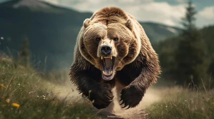Foto op Plexiglas anti-reflex scary large bear running and chasing © mimadeo