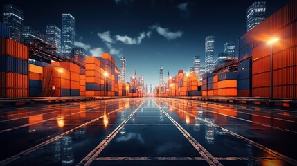 Industrial container yard for logistic import export business at night orange lamp Generative AI