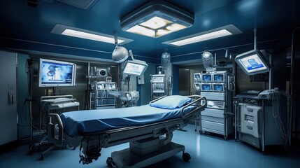 Interior view of operating room blue light A Generative AI