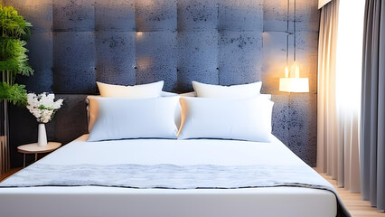 Luxury white master bedroom interior - AI Generative