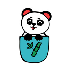 A cute panda is sitting in a pocket. Children's illustration