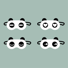 Cute panda sleep mask flat vector. Black and white sleep mask icons