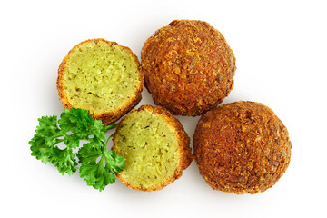 falafel ball isolated on a white background. Top view. Flat lay.