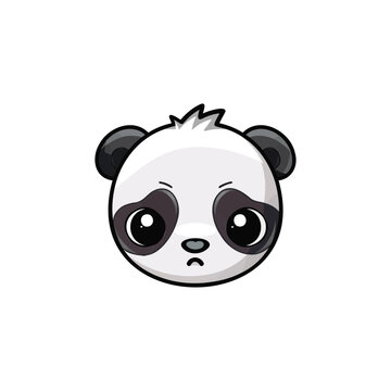 Cute sad Panda face kawaii face vector illustration, vector stock image, panda icon, symbol