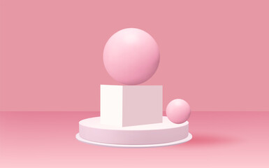 Empty 3d round podium with prism overlay.Light pastel minimal wall scene.Abstract geometric platforms.