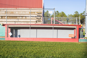 home team dugout at a baseball field - obrazy, fototapety, plakaty