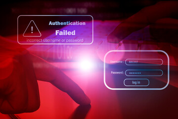 Authentication Failed , username or password incorrect alert , access denied - obrazy, fototapety, plakaty