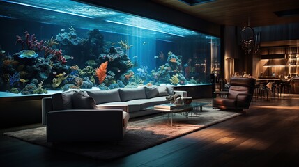 Room design with a large aquarium Generative AI