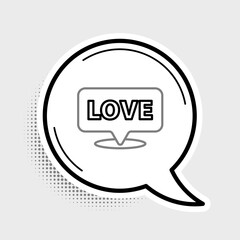Fototapeta premium Line Speech bubble with text love icon isolated on grey background. Valentines day. Colorful outline concept. Vector