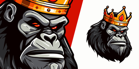 Supreme Sovereign: King Gorilla Kong Crowned Logo Mascot for Gaming and Sports Teams - Vector Illustration Graphic