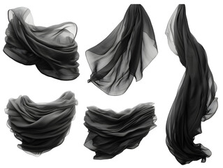 Set of Flying Black Fabric or curtain texture cloth for Grand Opening Ceremony. Generative AI - obrazy, fototapety, plakaty
