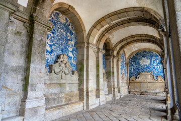 Porto Se cathedral with blue white azulejo ties in Porto Portugal - obrazy, fototapety, plakaty