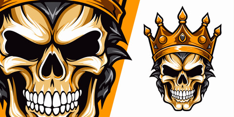 Sport Gaming Teams Logo: Skull King with Crown Mascot - Vector Graphic