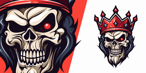 Illustrated Skull King: Crowned Mascot for Gaming Teams - Vector Graphic