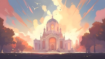 Obraz premium Christian church background design illustration, Jesus Christ, Christianity, Dove, Generative AI