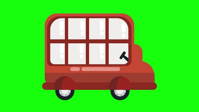 moving red double decker tour bus on green screen background, looping animation