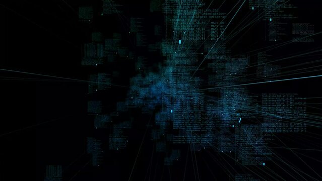 A colored semantic core rotates on a black background. Seamless loop.