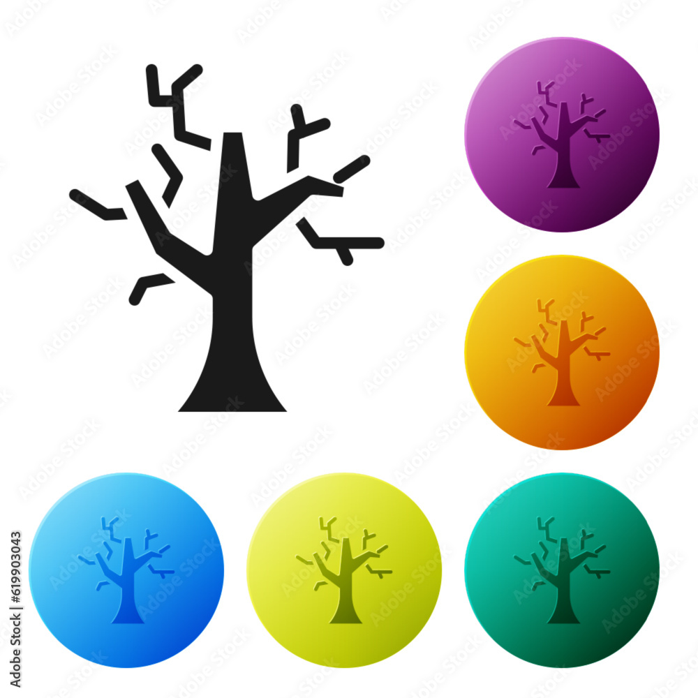 Poster black withered tree icon isolated on white background. bare tree. dead tree silhouette. set icons in
