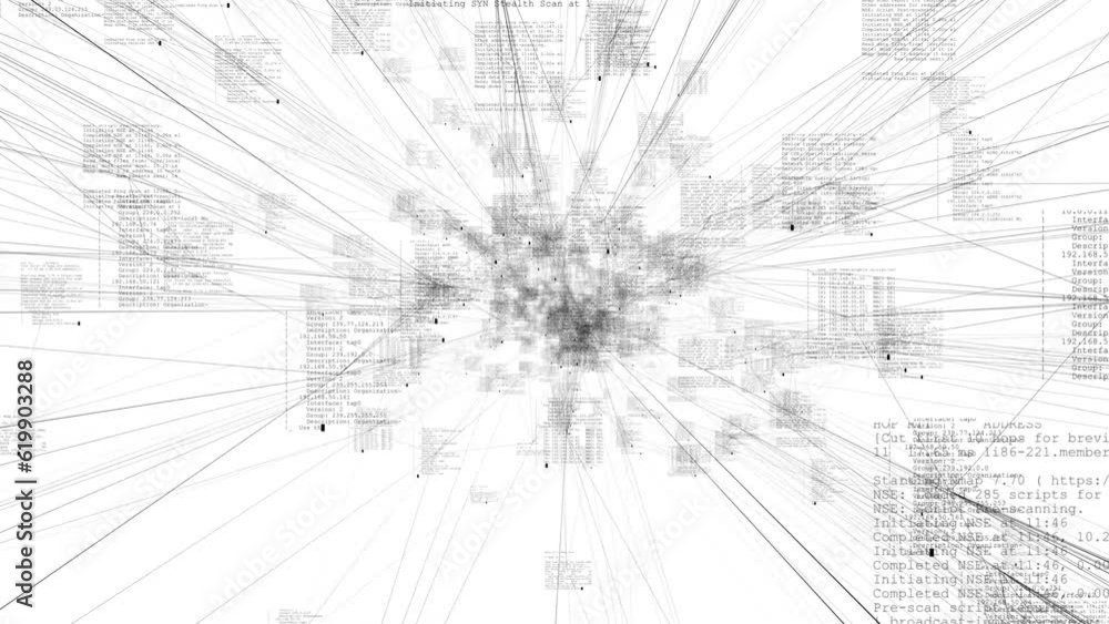 Wall mural visualization of a hacker's dive into the deep internet. black and white composition.