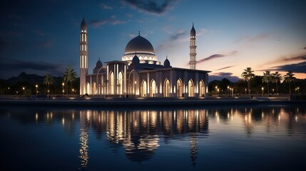 Fototapeta premium mosque at night in the blessed month of ramadan Generative AI