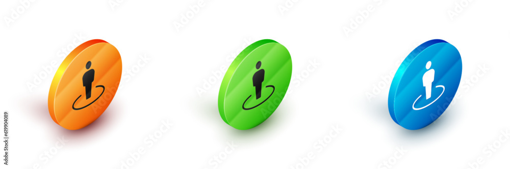 Poster isometric map marker with a silhouette of a person icon isolated on white background. gps location s